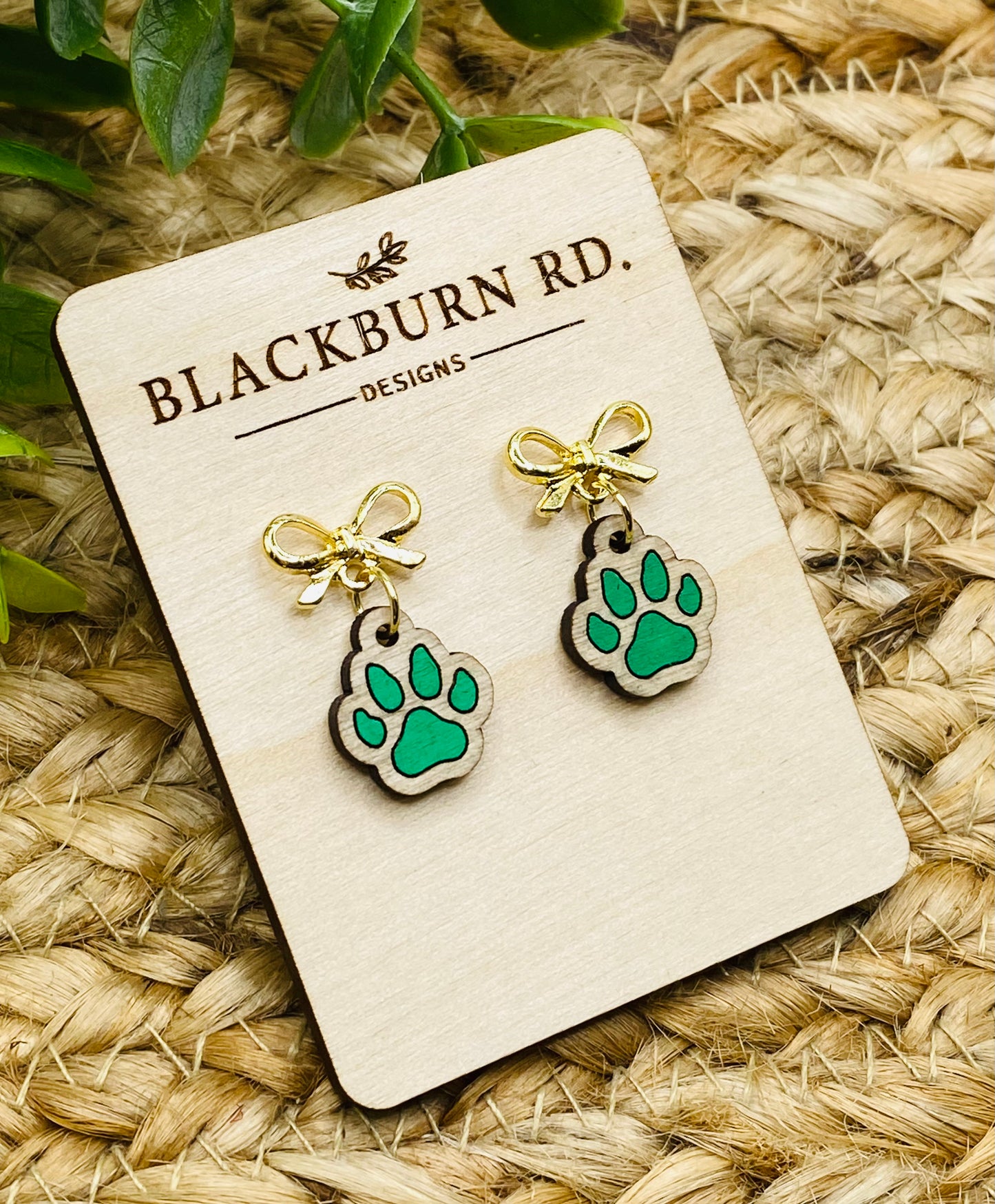 Petite Gold Bow Paw Print Dangles