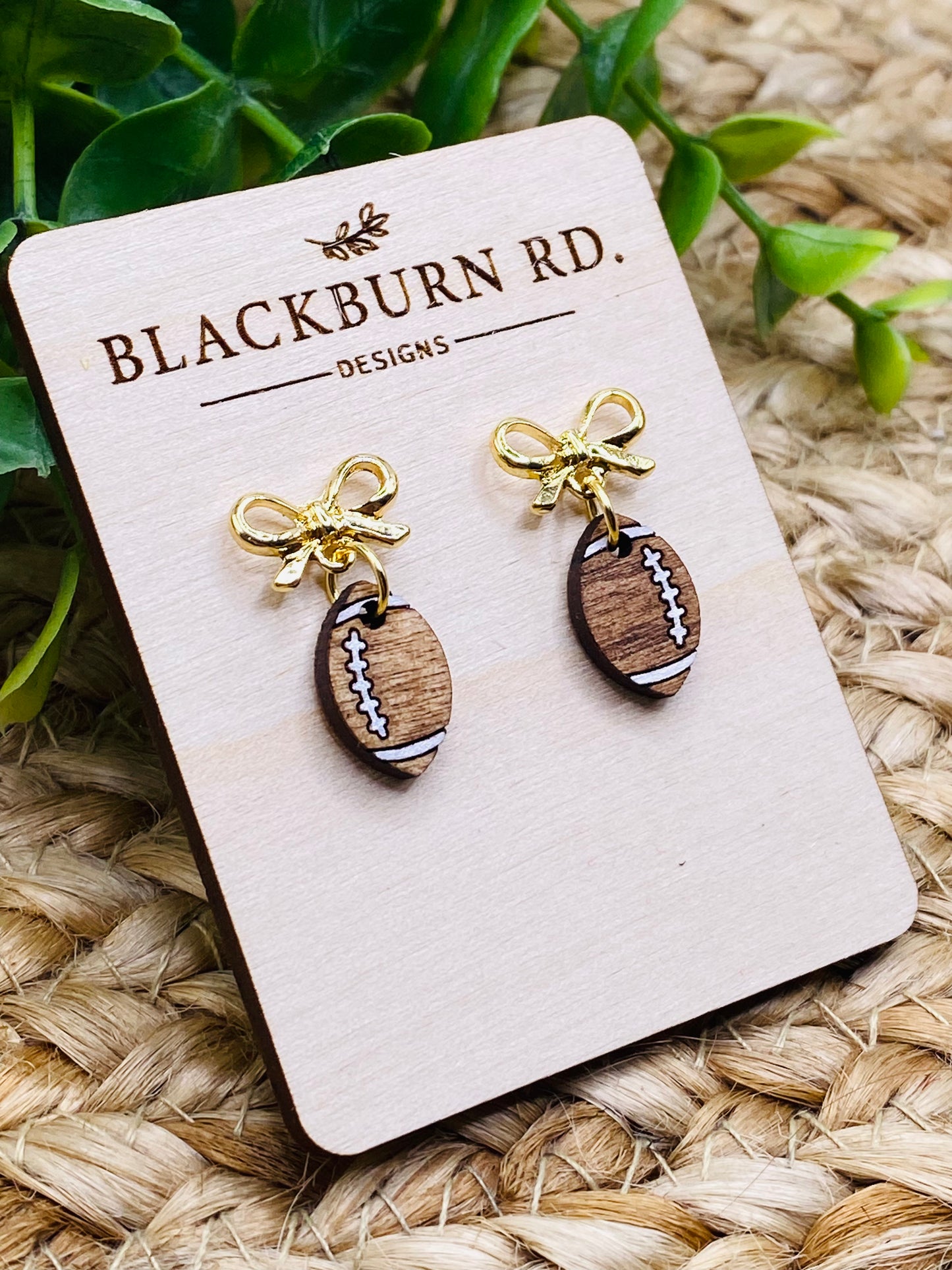 Petite Gold Bow Football Dangles