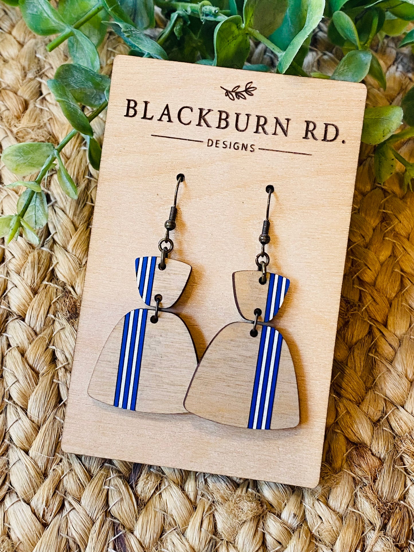 Blue and White Striped Oblong Dangles