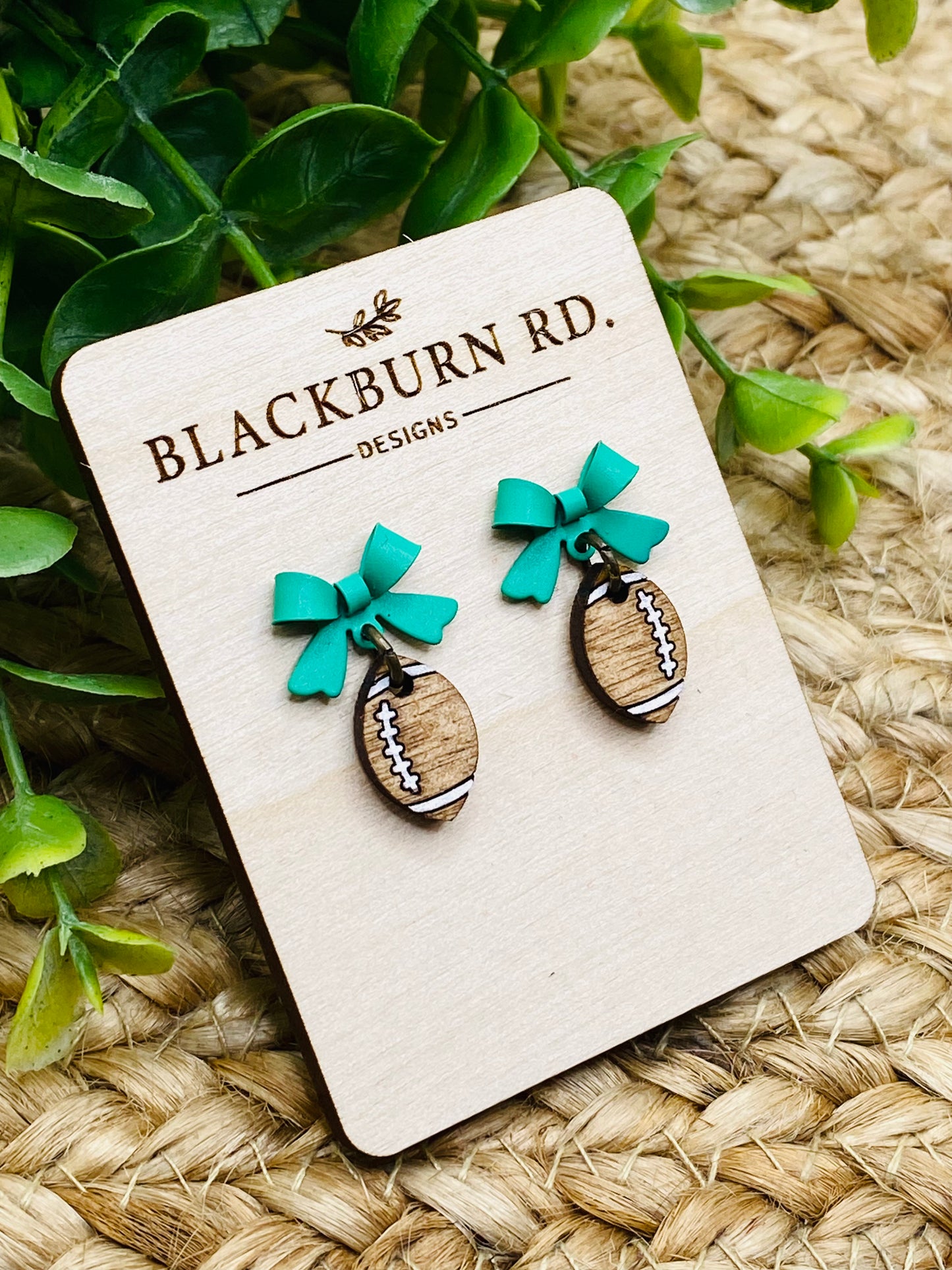 Petite Matte Green Bow Football Dangles