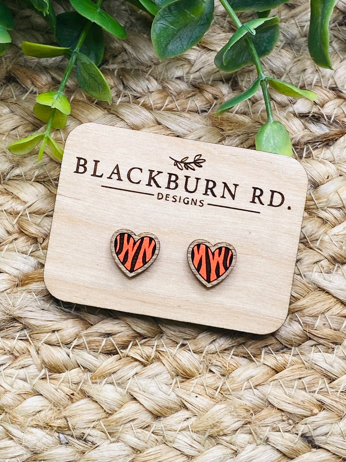Tiger Stripe Heart Stud Earrings