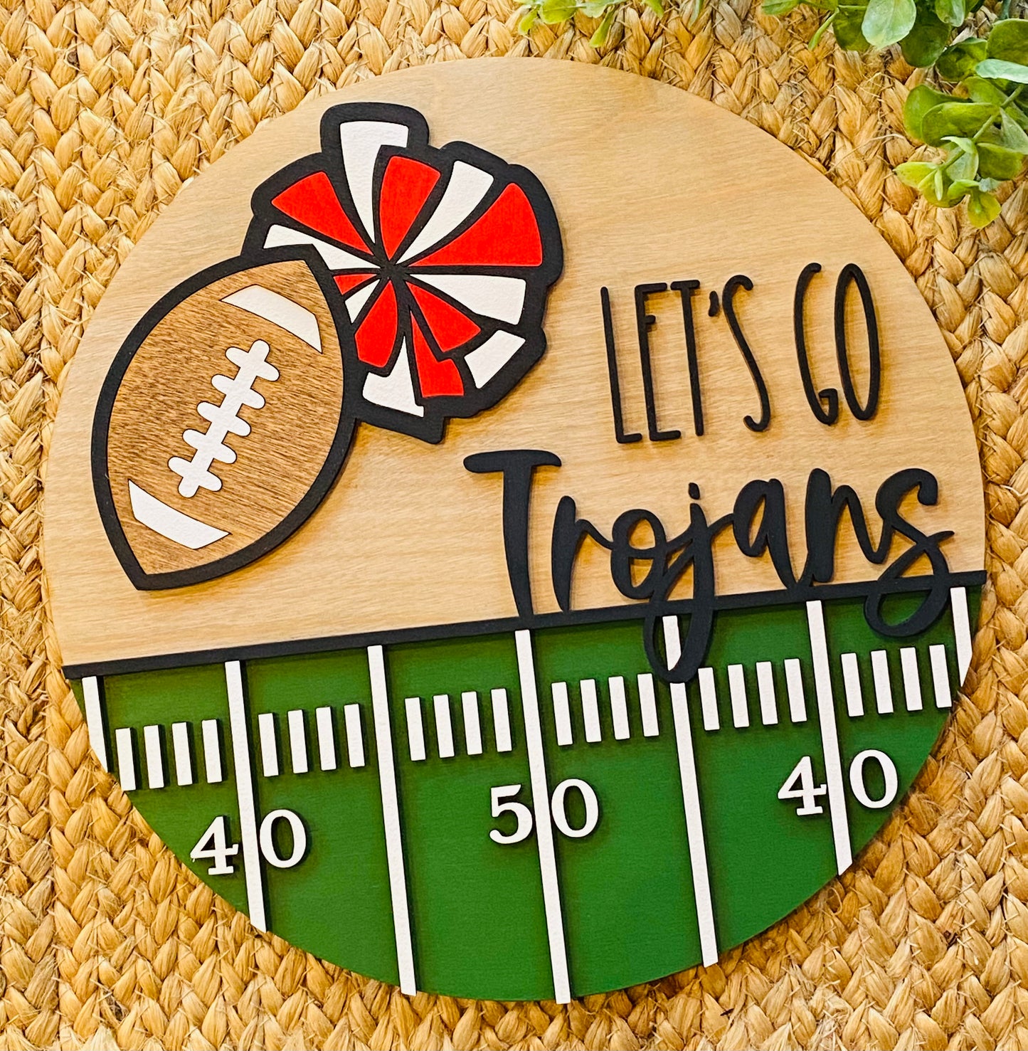 Lets Go Trojans PomPom Football Door Hanger Insert