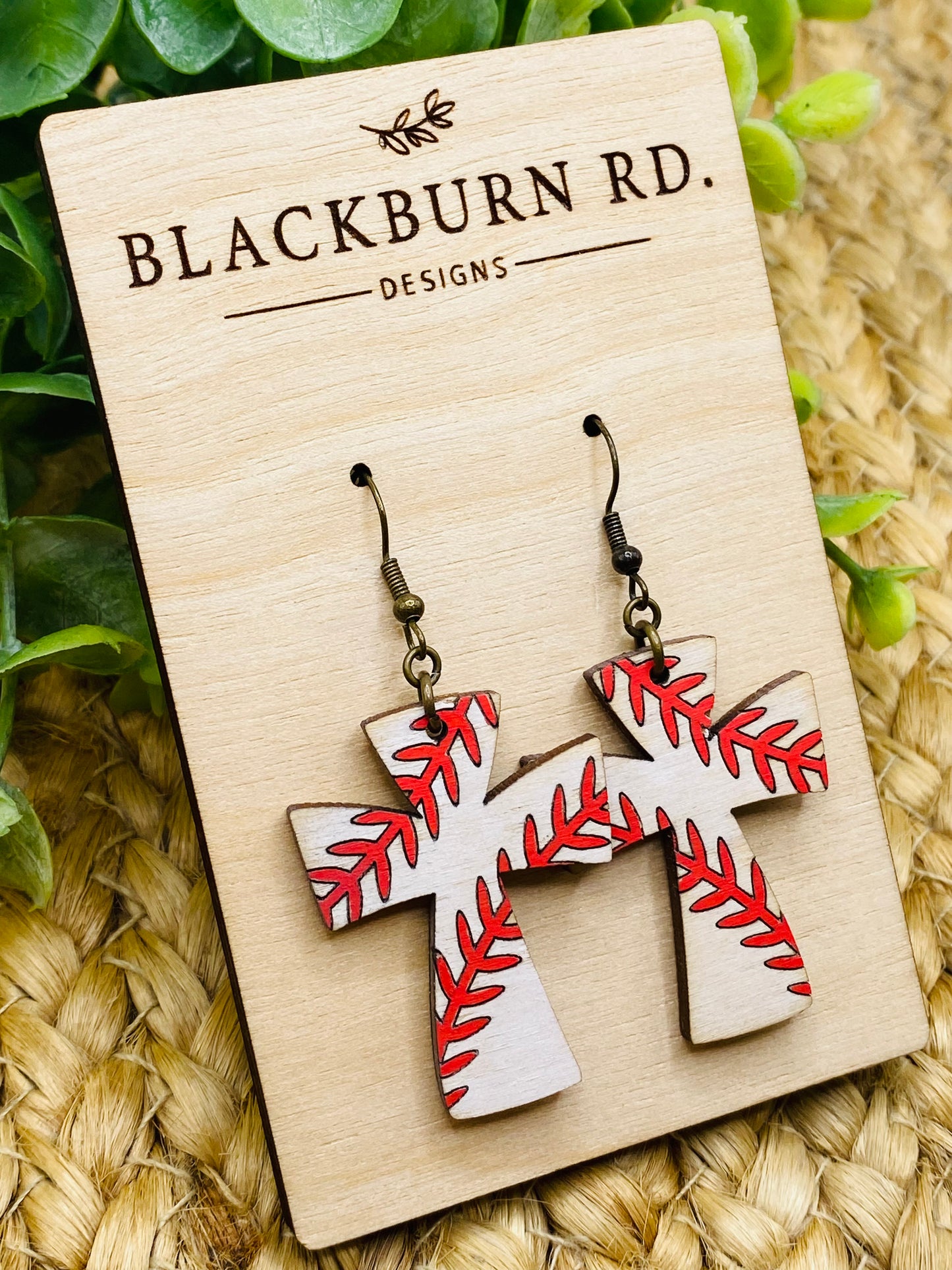 Baseball Cross Dangle Earrings