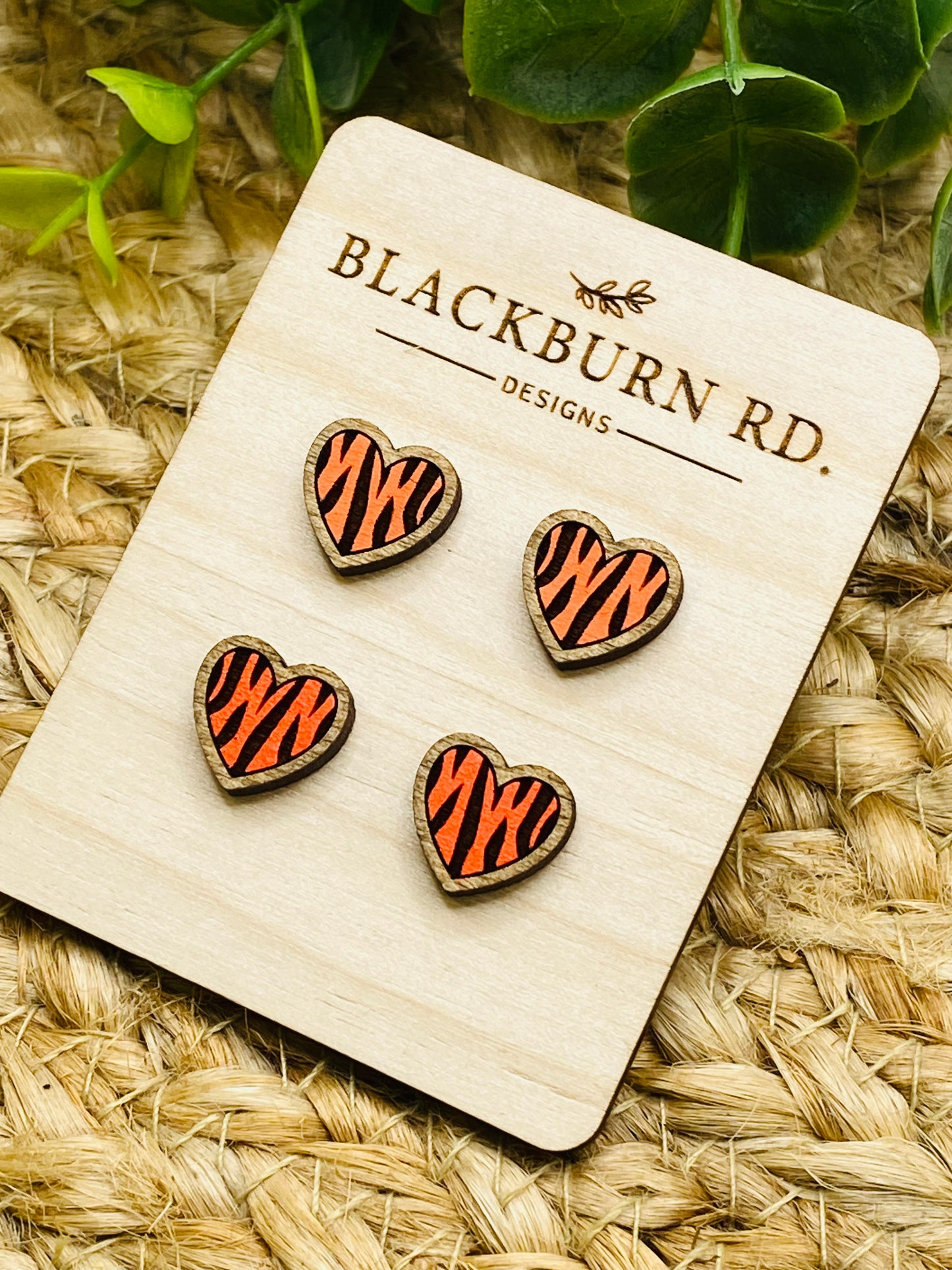 Tiger Stripe Heart Stud Earrings
