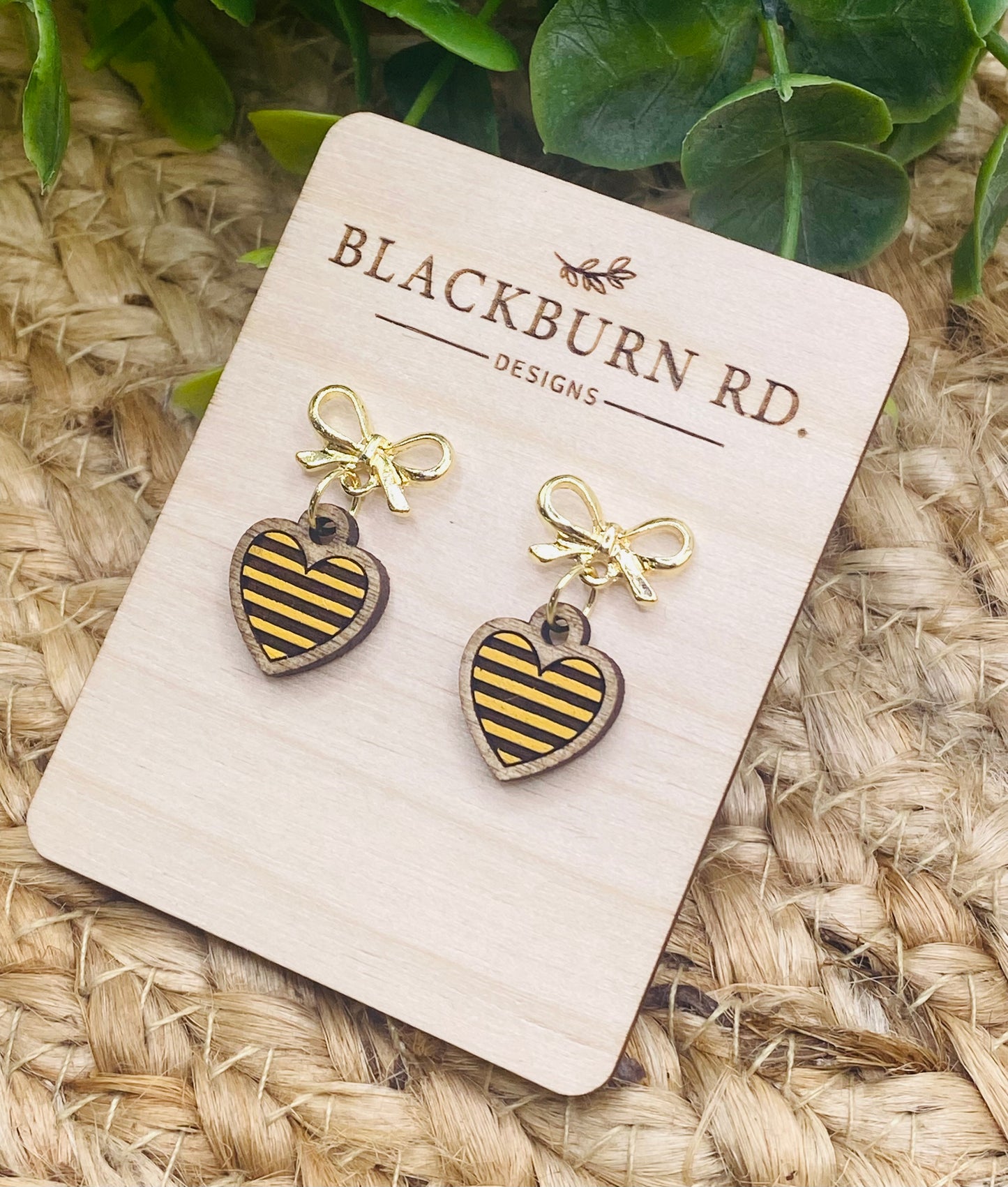 Petite Gold Bow Yellowjacket Stripe Heart Dangles