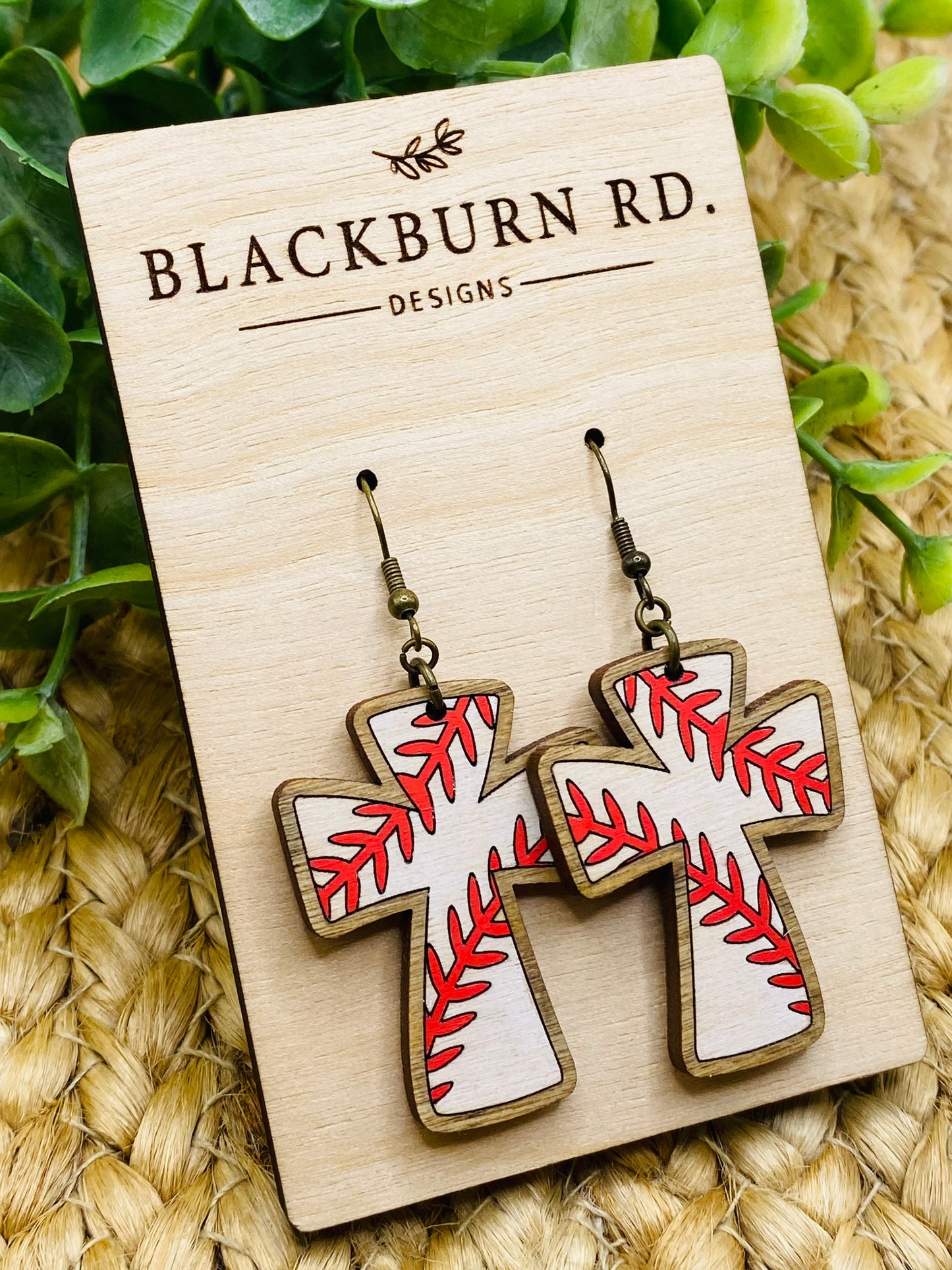 Baseball Cross Dangle Earrings