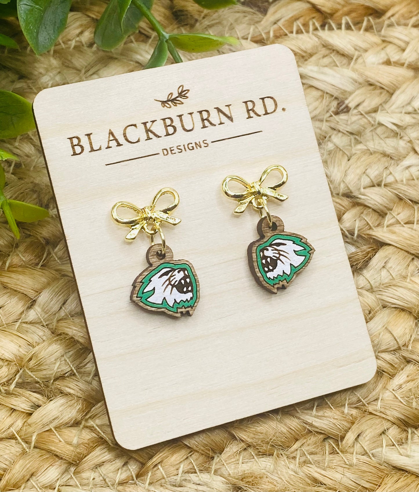 Petite Gold Bow Wildcat Dangles