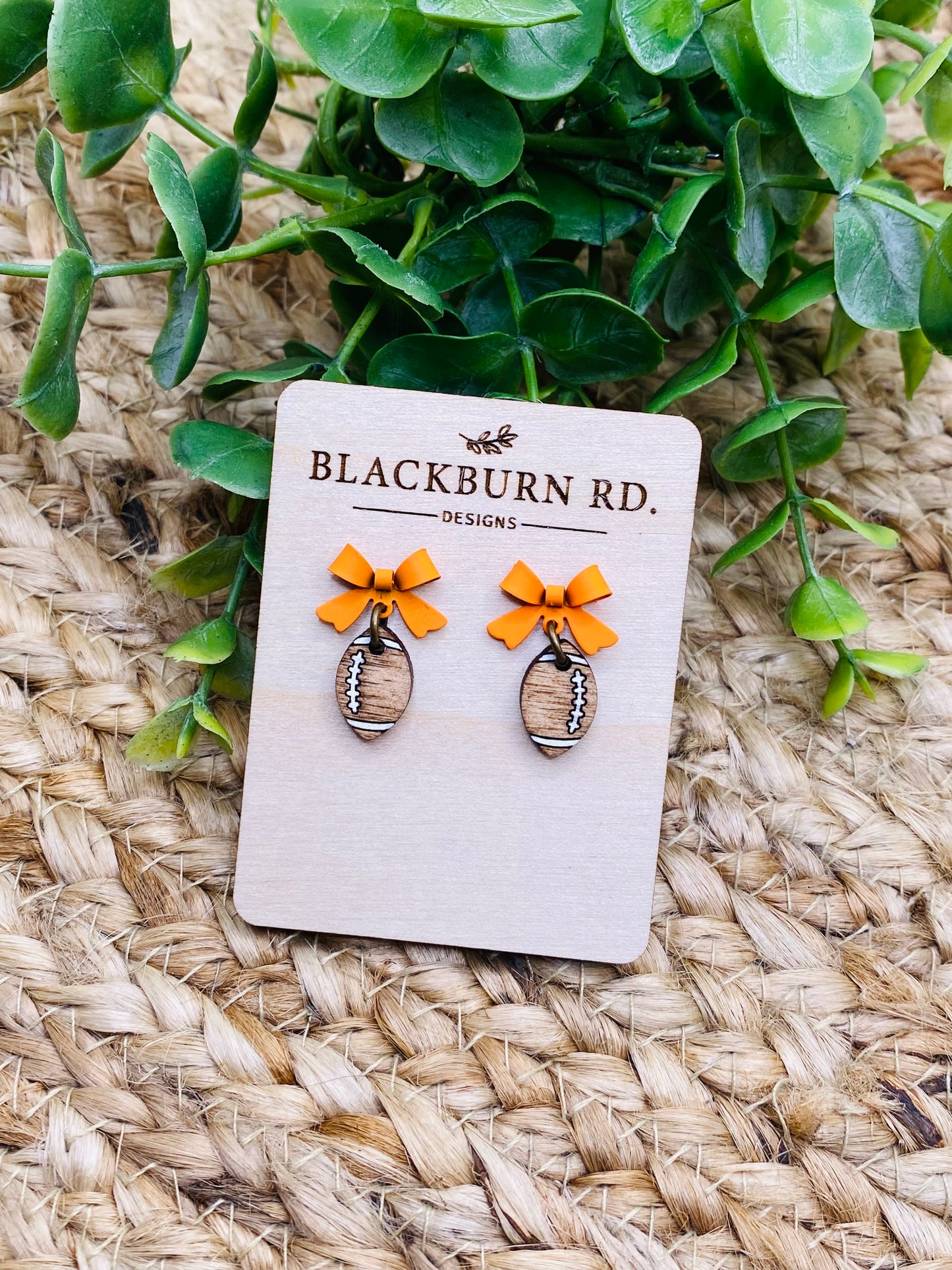 Petite Matte Orange Bow Football Dangles