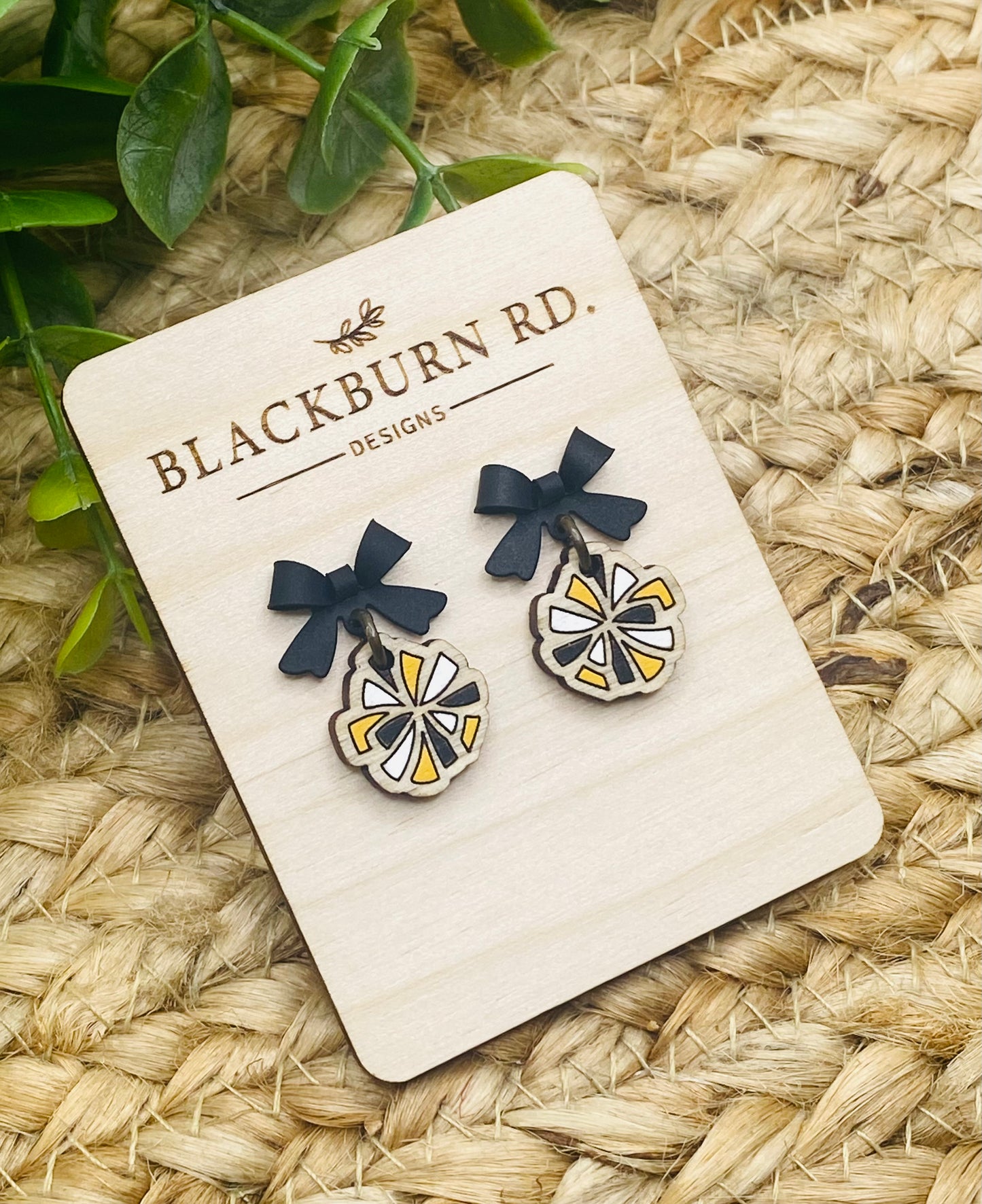 Taylor Petite Black Bow Cheer Pom Pom Dangles