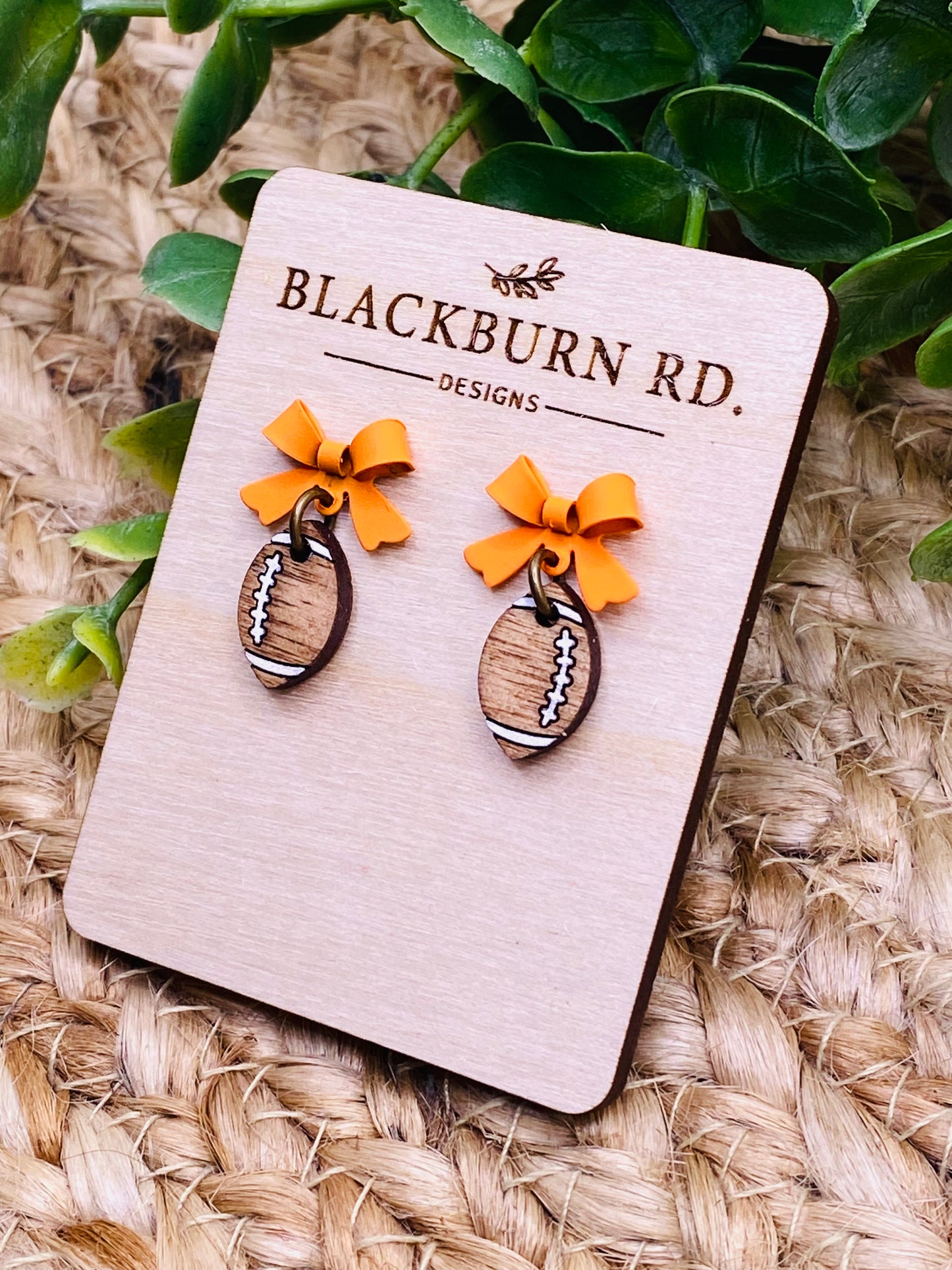Petite Matte Orange Bow Football Dangles