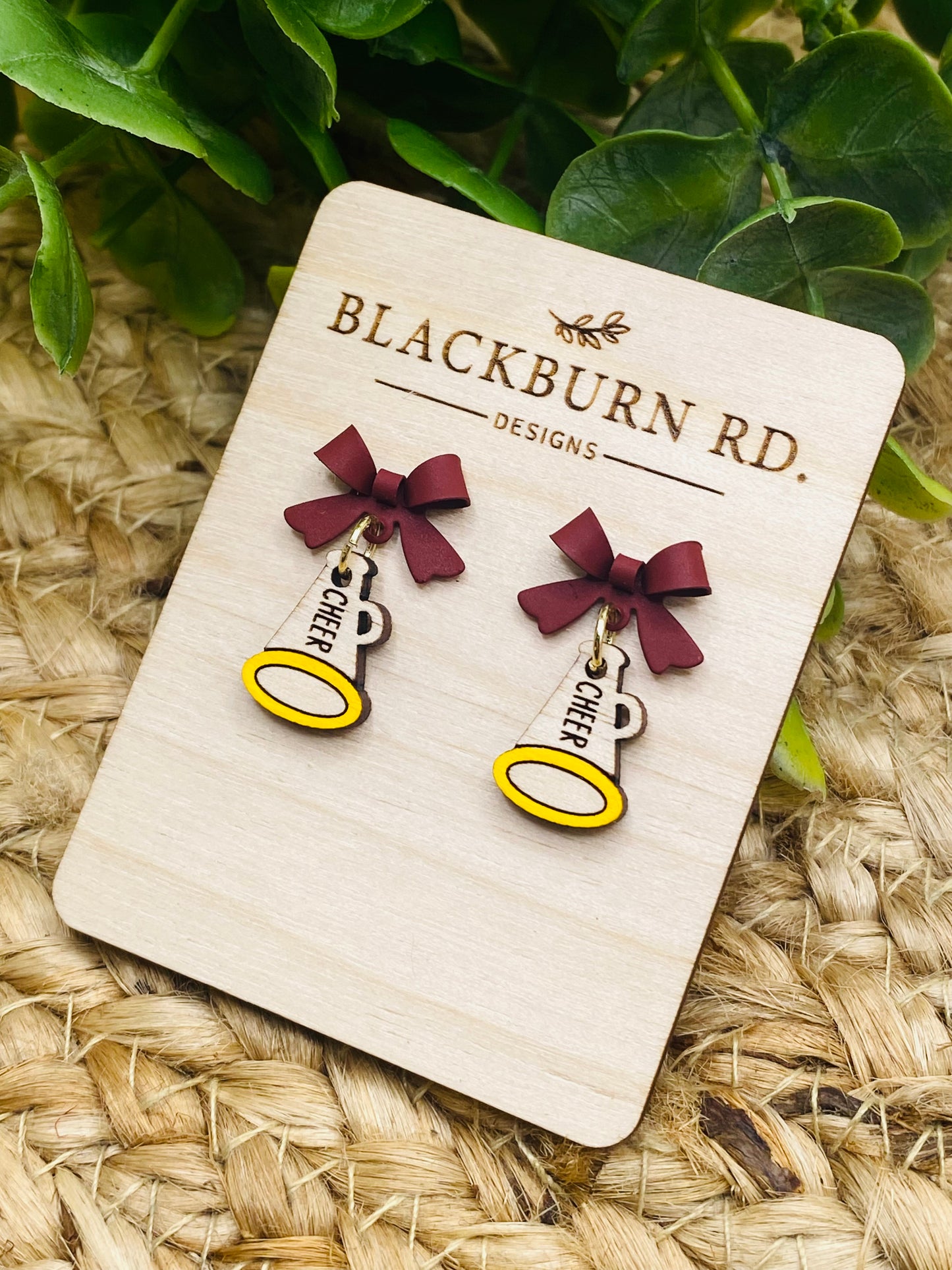 Petite Matte Burgundy Bow Ross Cheer Megaphone Dangles