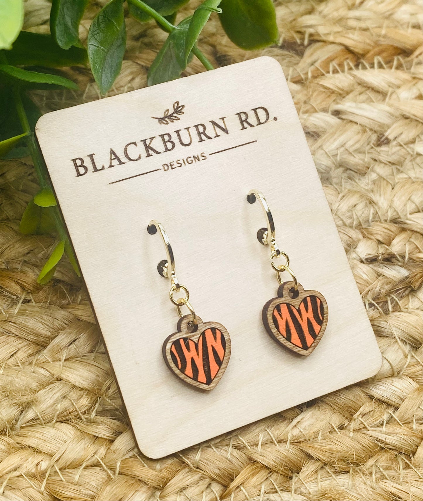 Bengals Tiger Stripe Heart Huggie Dangles