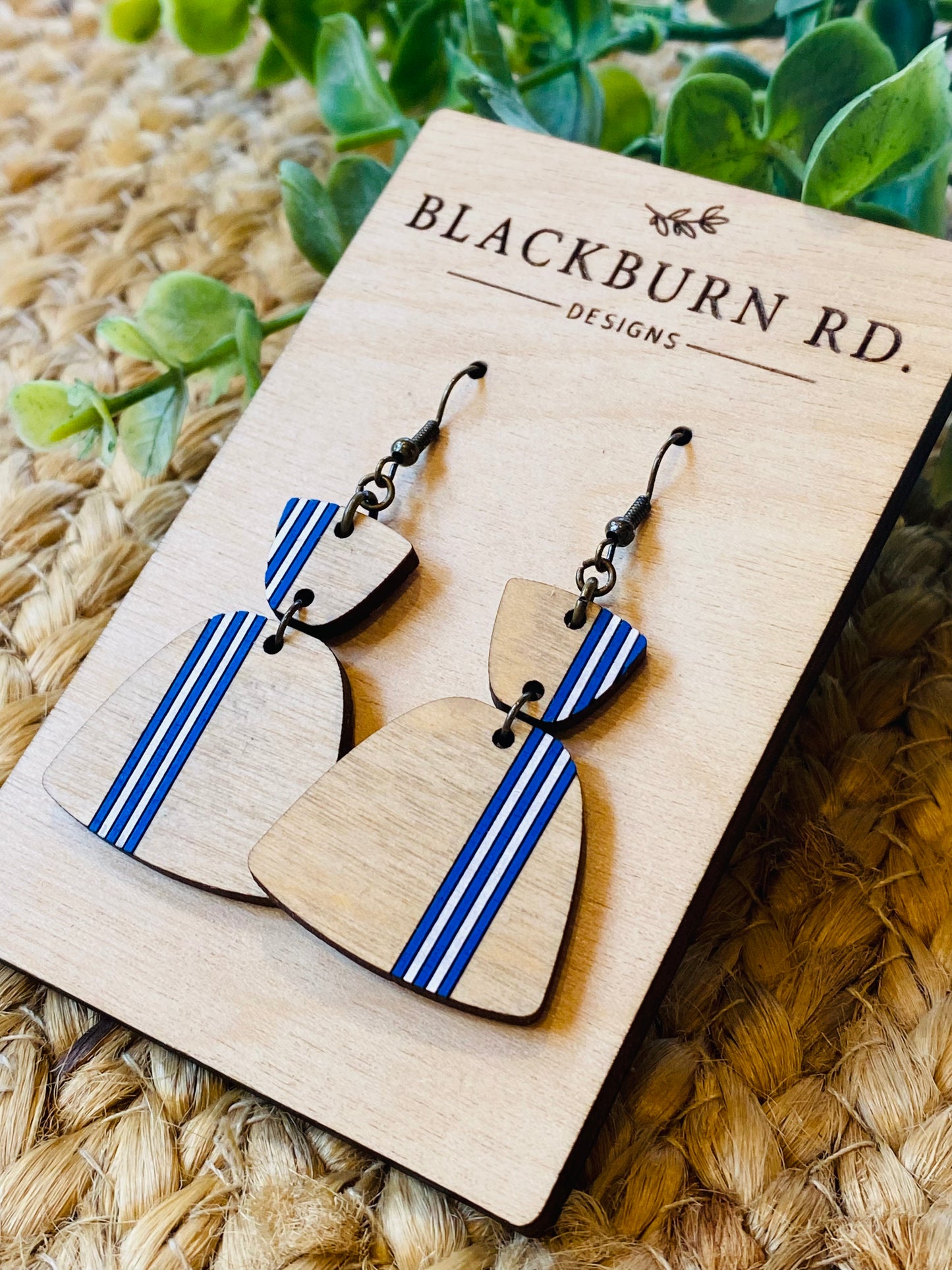 Blue and White Striped Oblong Dangles