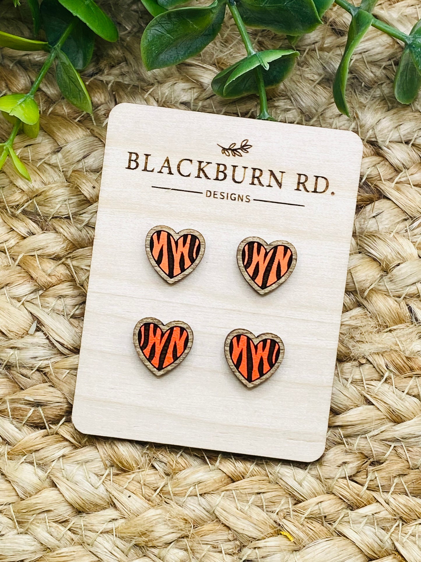 Tiger Stripe Heart Stud Earrings