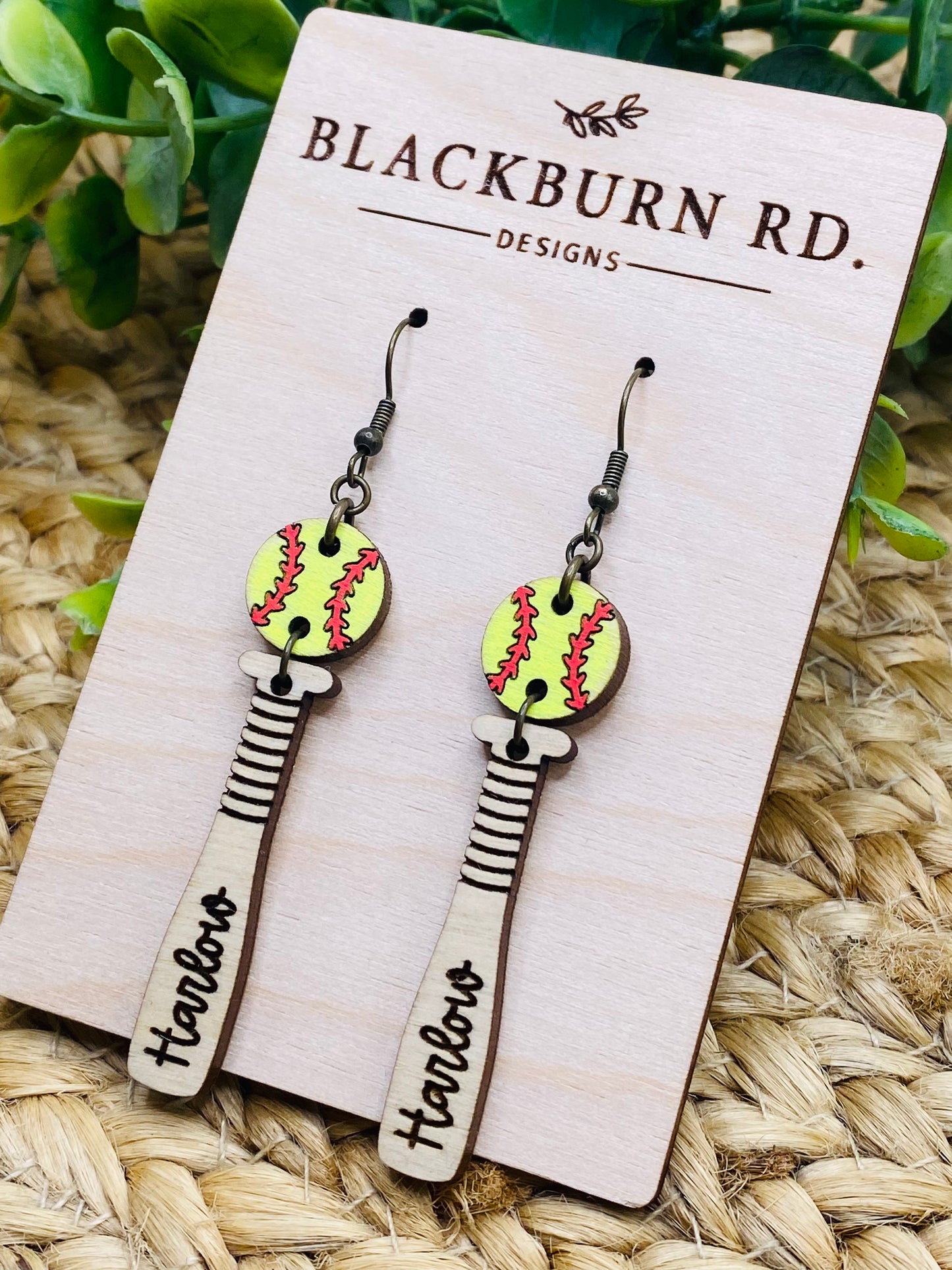 Custom Baseball / Softball & Bat Dangle Earrings