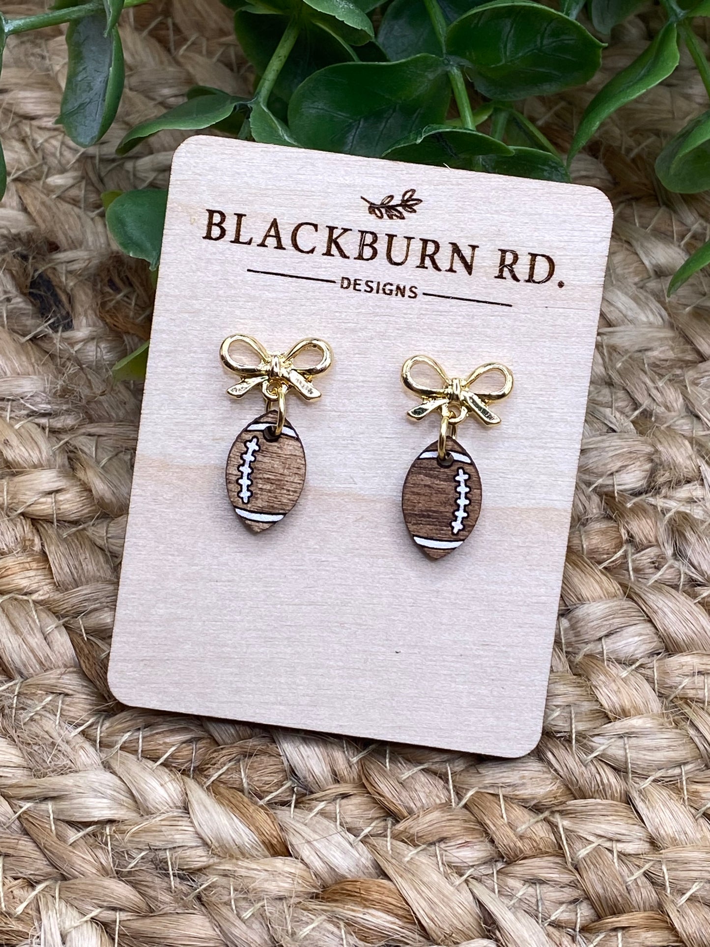 Petite Gold Bow Football Dangles