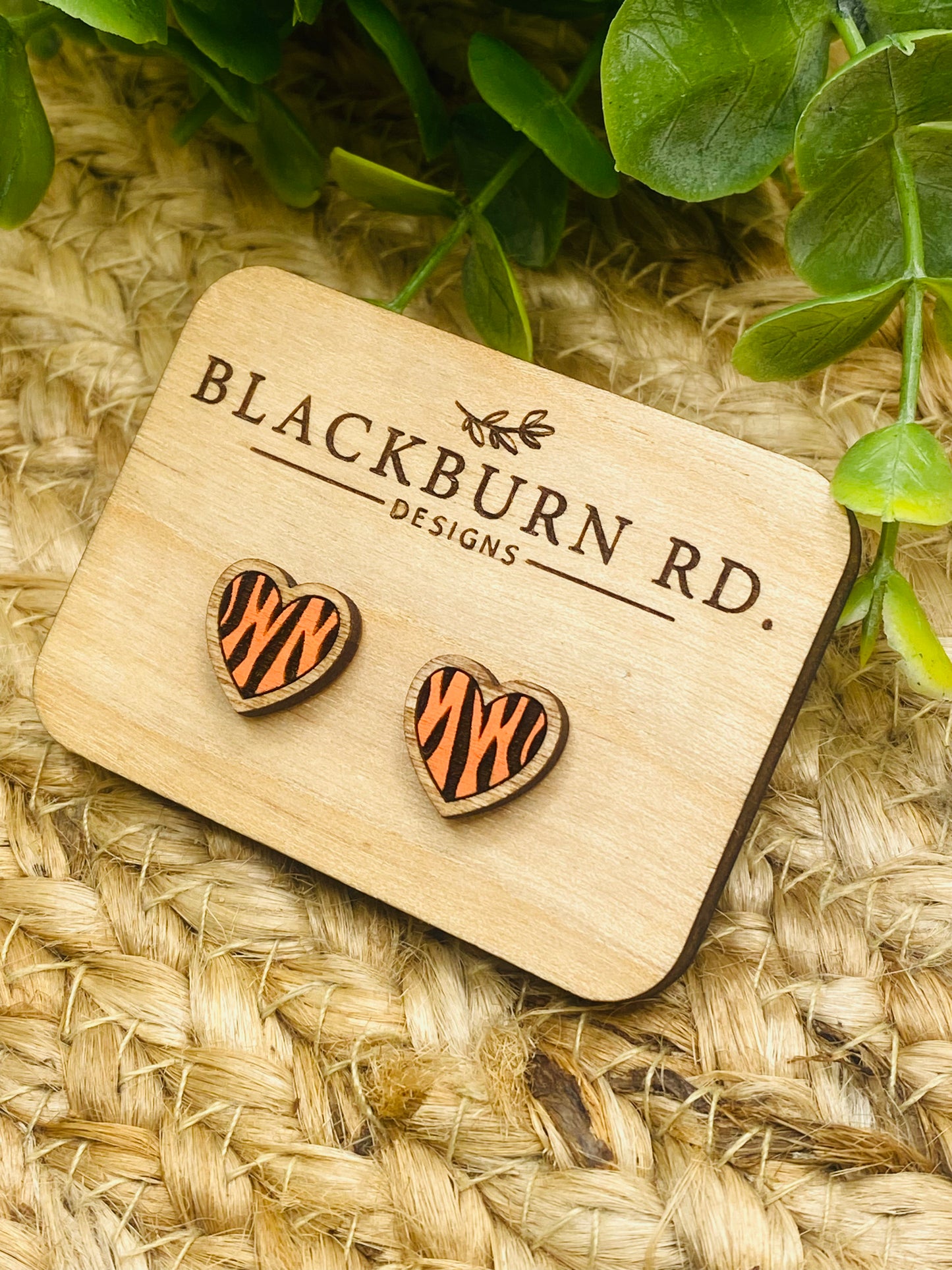 Tiger Stripe Heart Stud Earrings