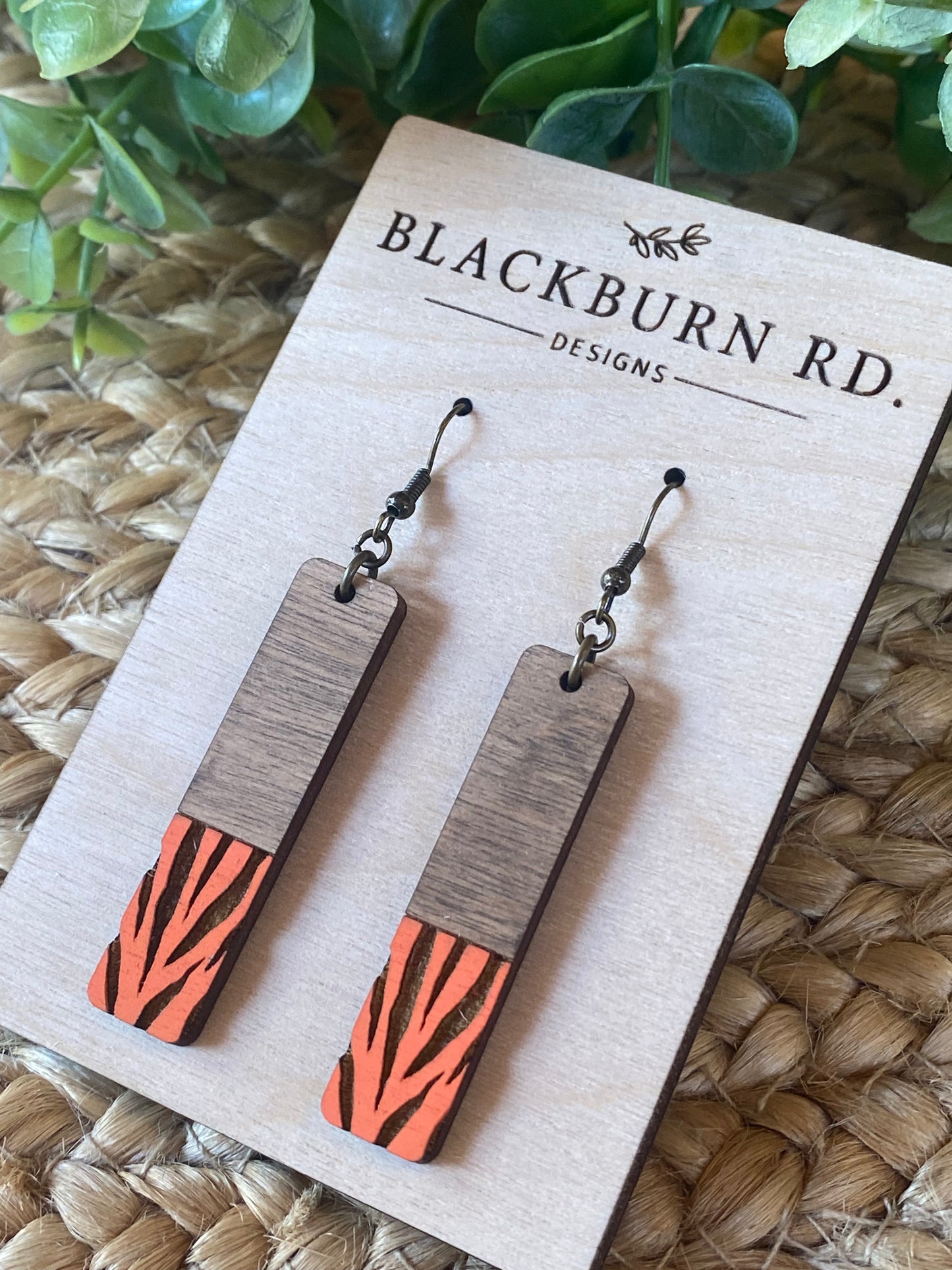 Half Tiger Stripe Bar Earrings