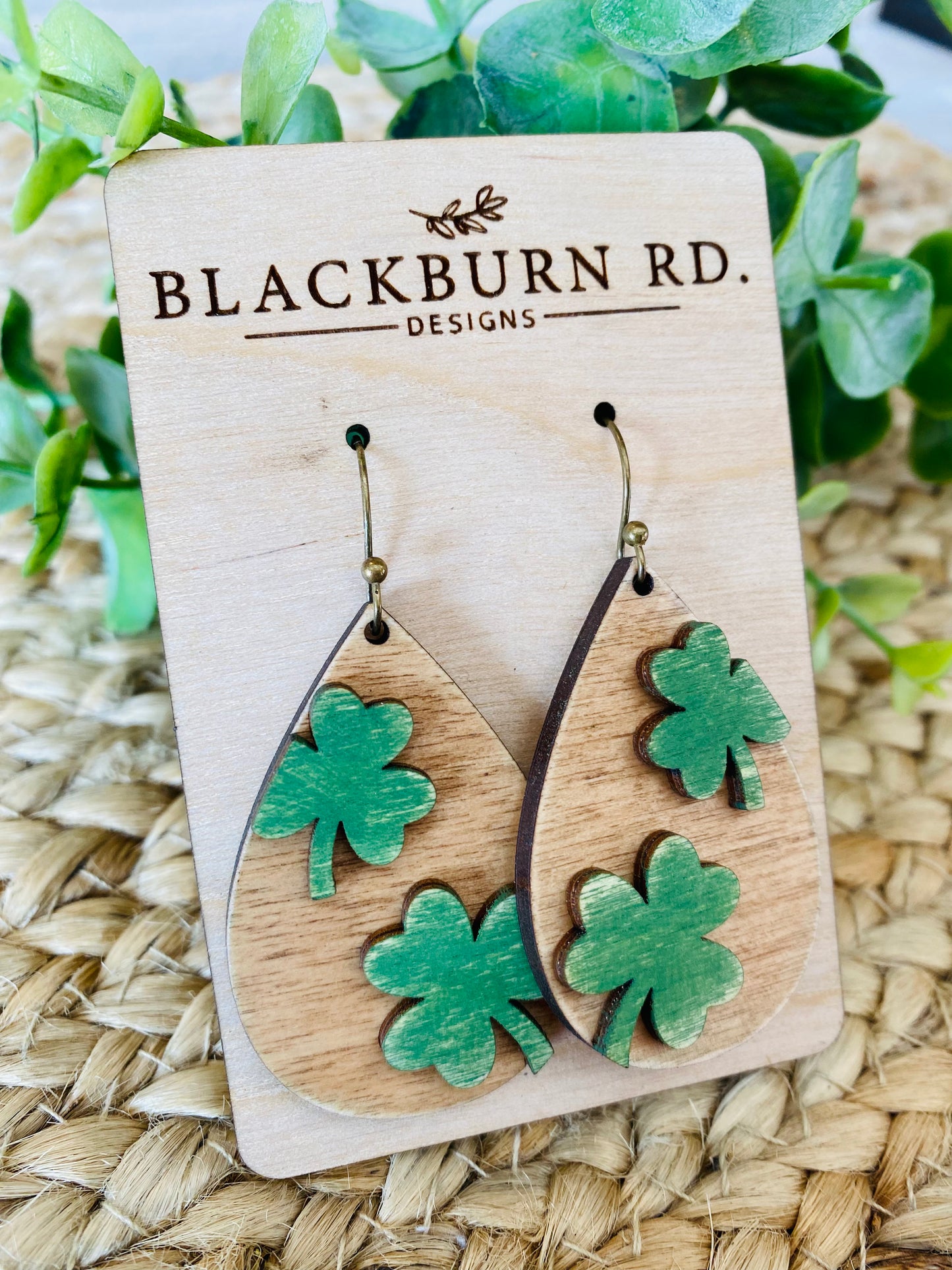 Dimensional Double Clover Teardrop Dangle Earrings
