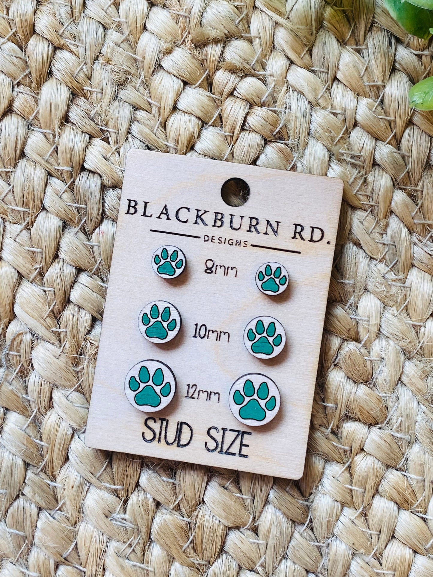 All Wood Harrison Paw Print Studs