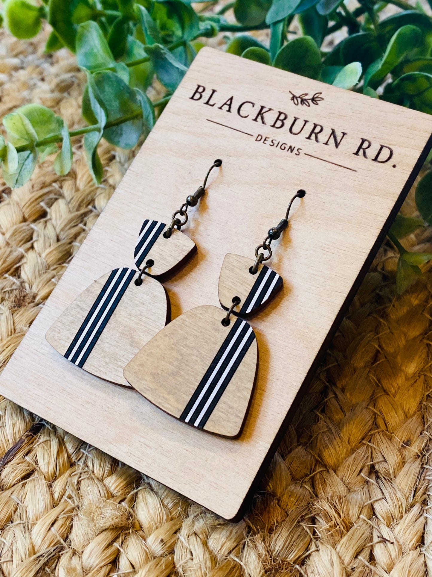 Black and White Striped Oblong Dangles