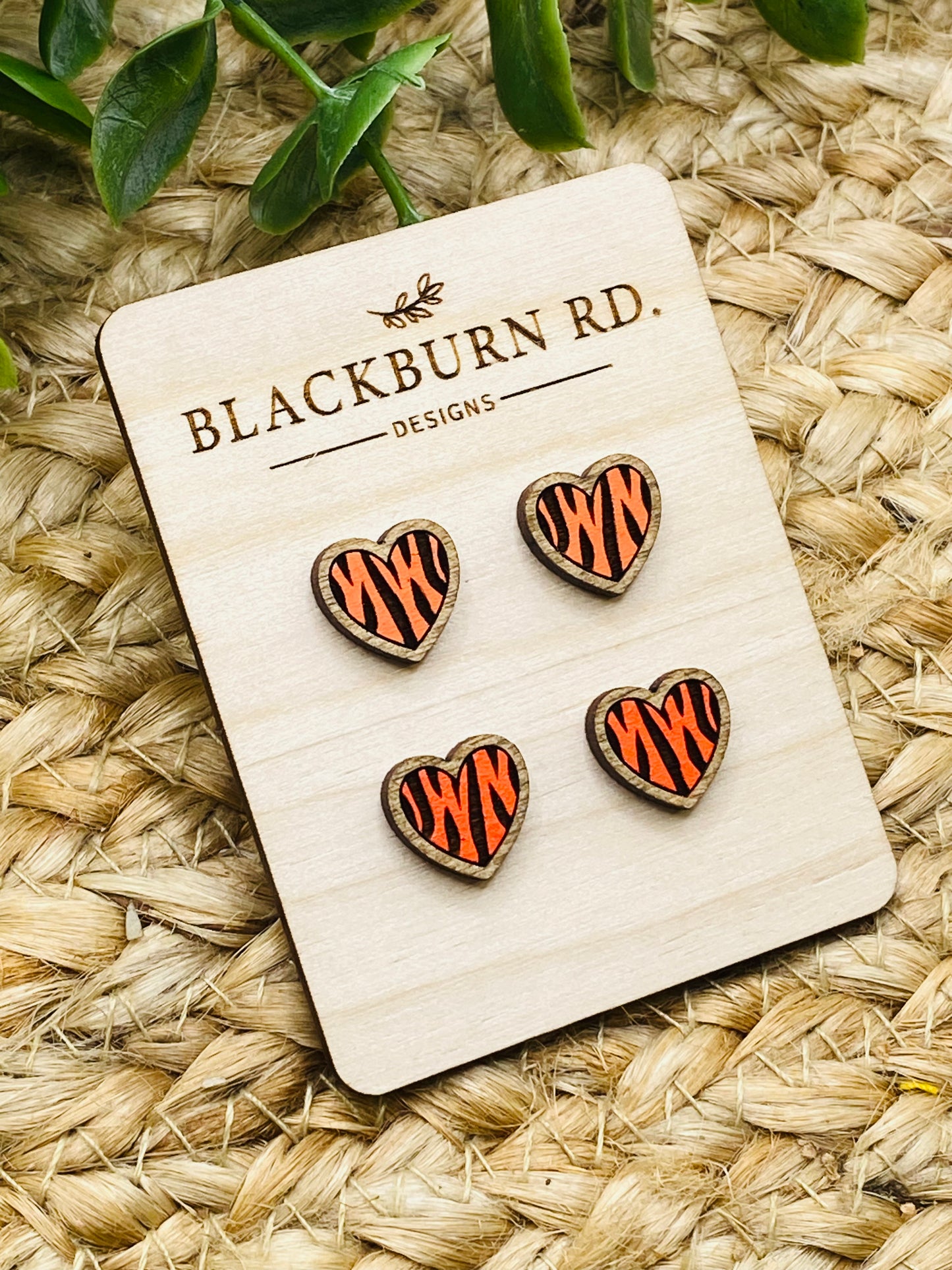 Tiger Stripe Heart Stud Earrings