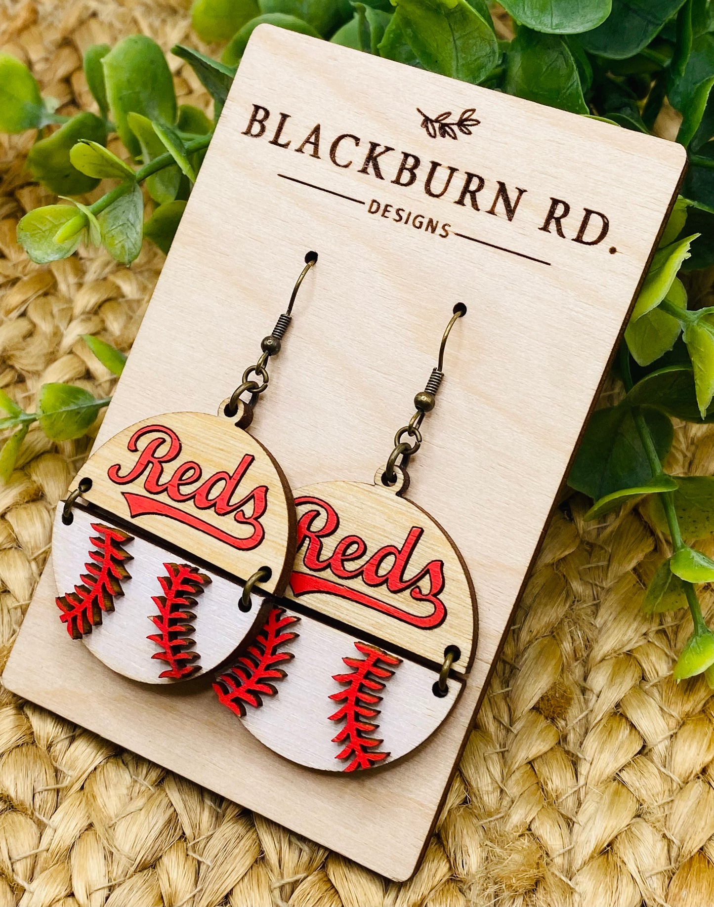 Reds Dimensional Baseball Split Round Dangles