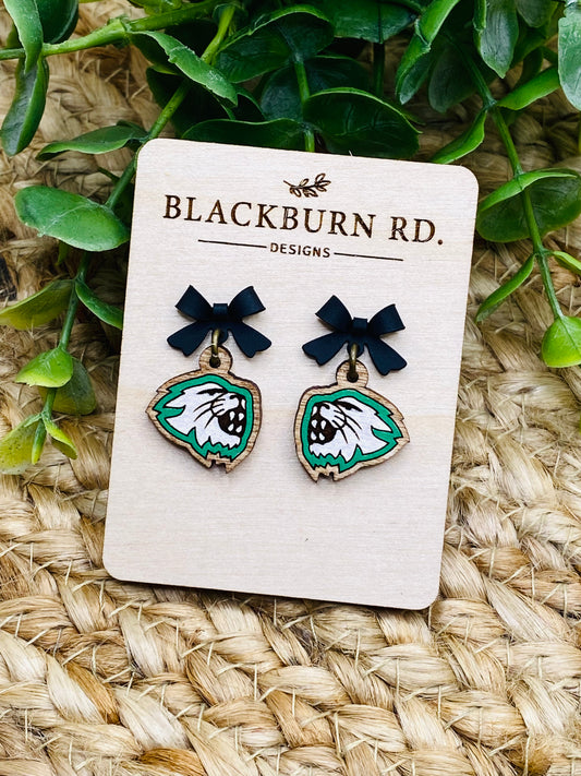 Petite Black Bow Wildcat Dangles