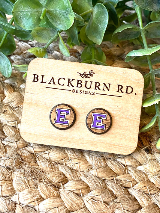 Elder Purple E and Stained Stud Earrings