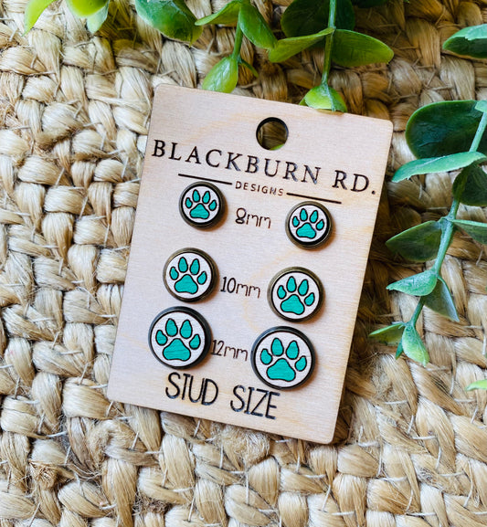 Harrison Paw Print Studs in Cabochon
