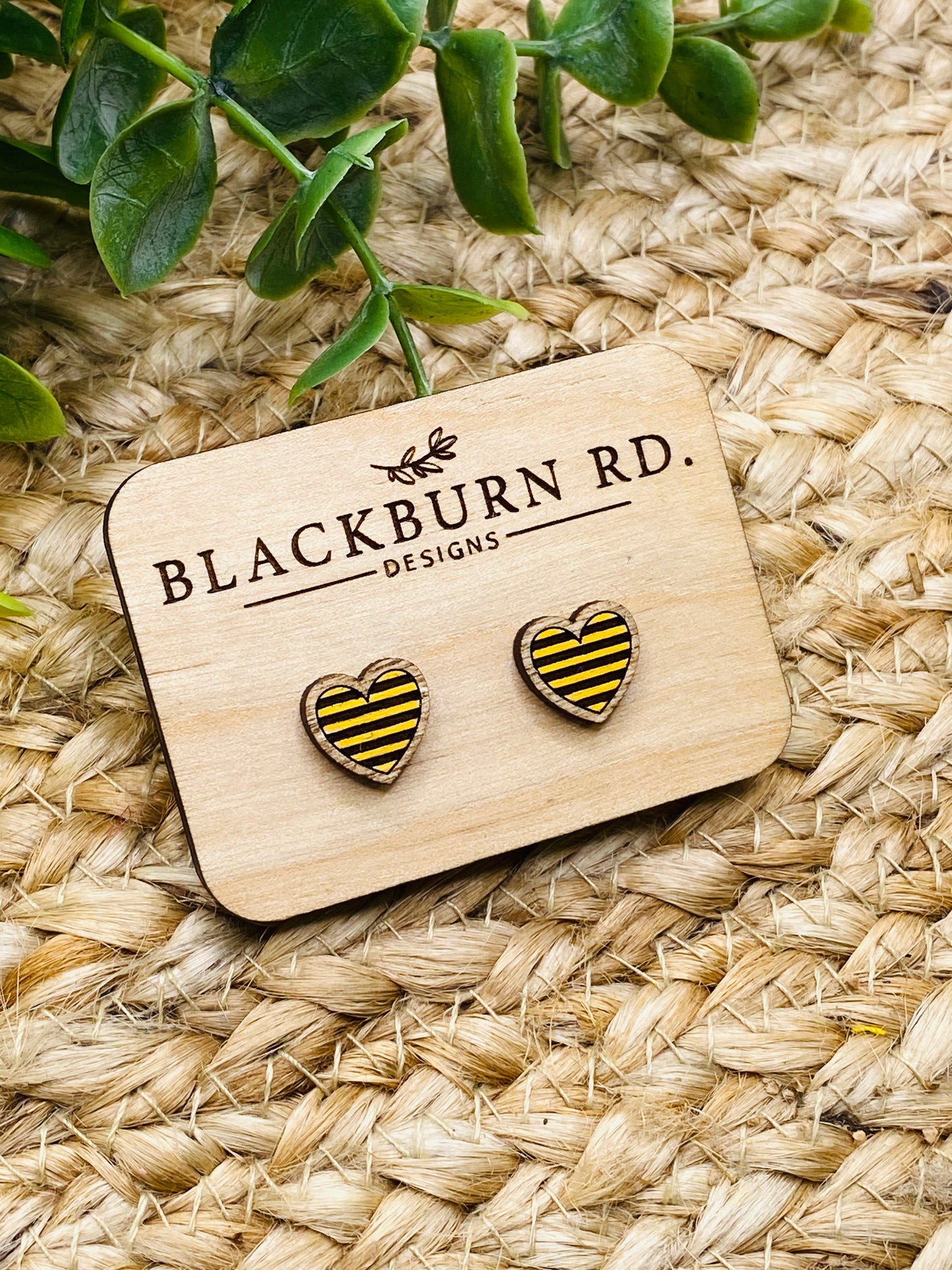 Striped Framed Heart Studs