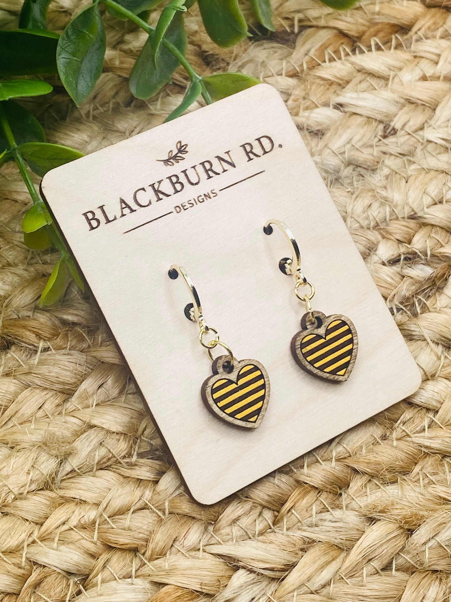 Yellowjacket Stripe Heart Huggie Dangles