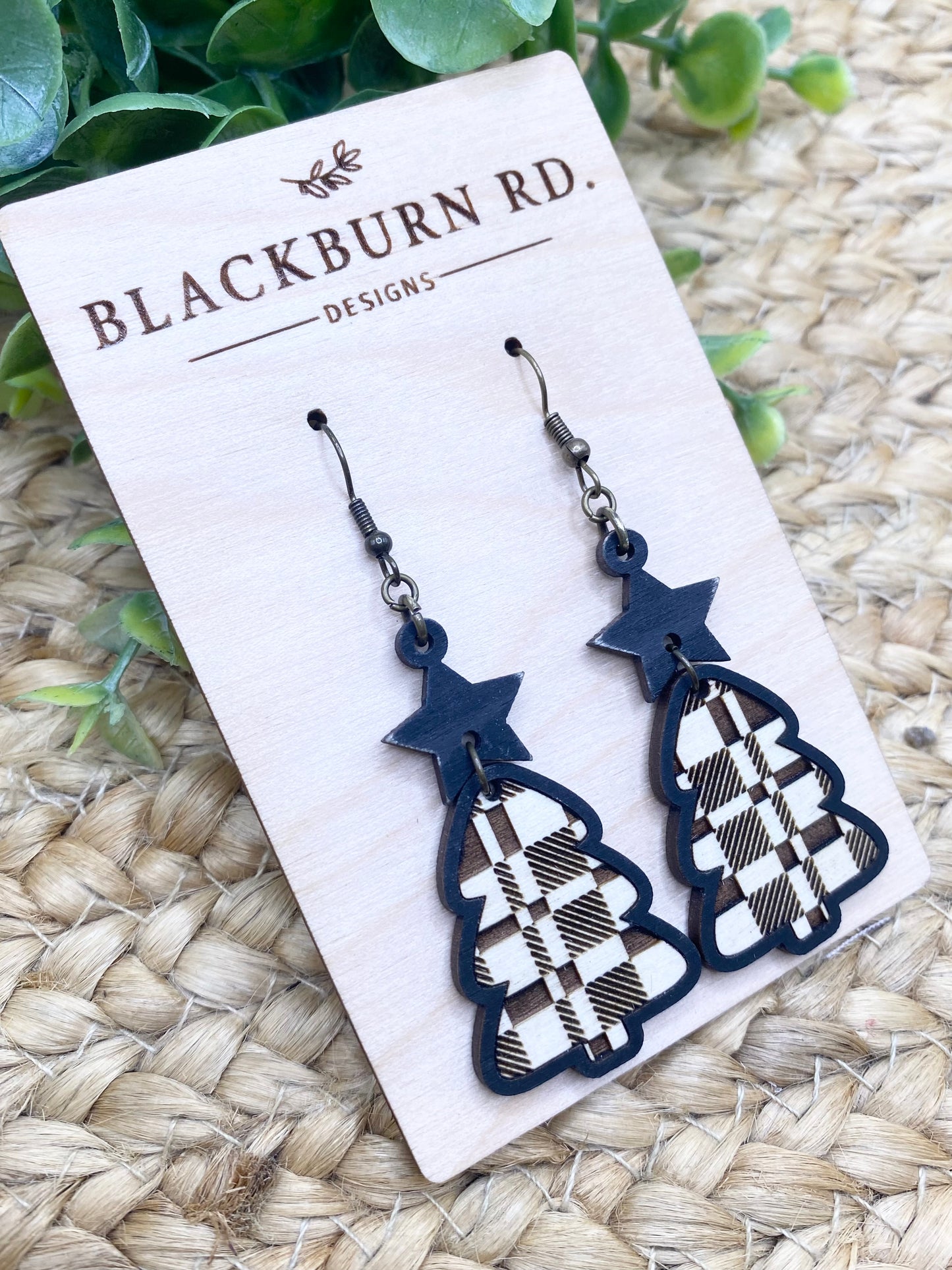 Plaid Tree Dangle Earrings