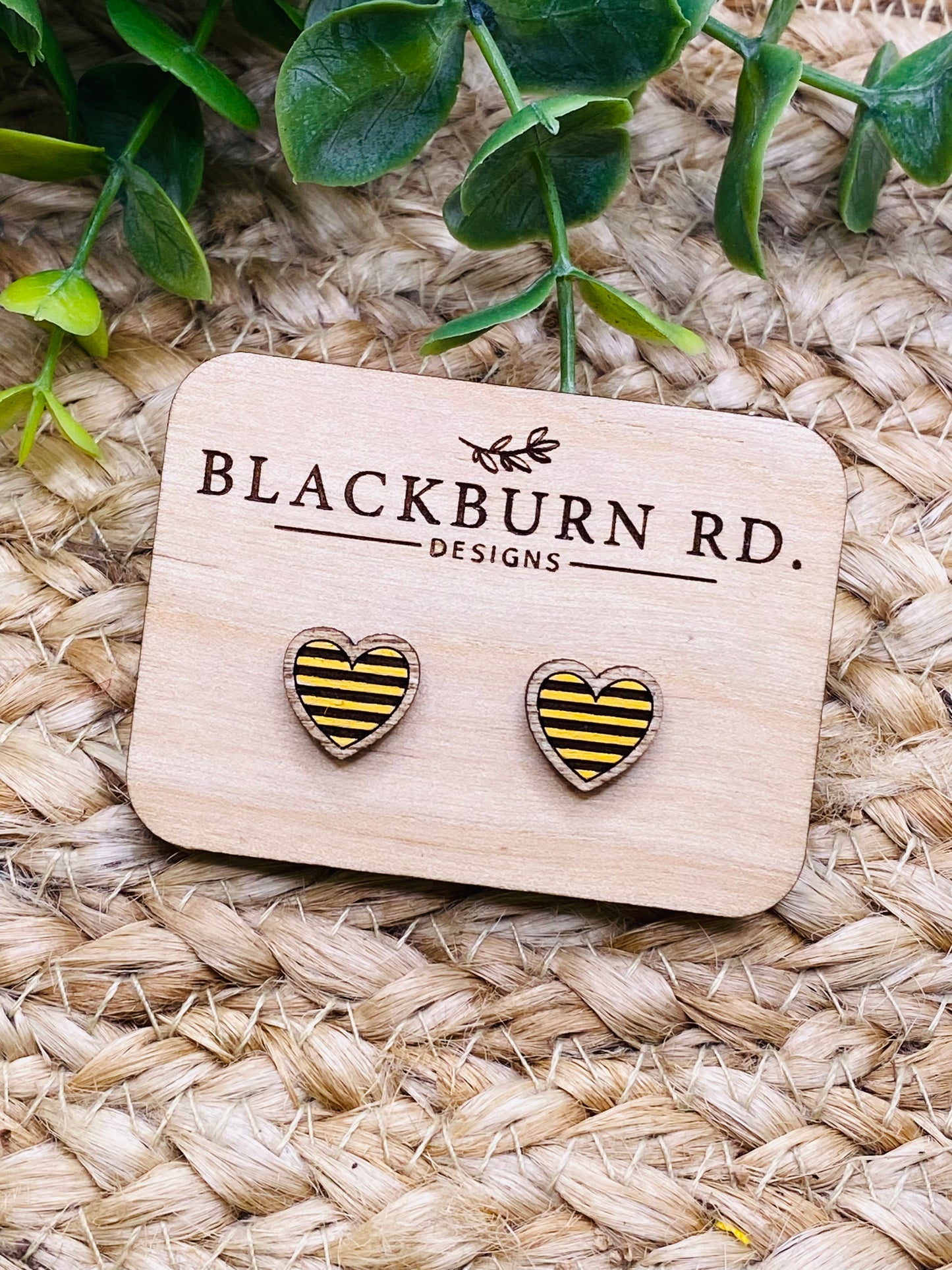 Striped Framed Heart Studs