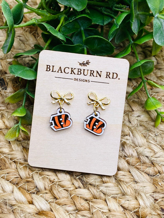 Petite Gold Bow Bengals B Dangle