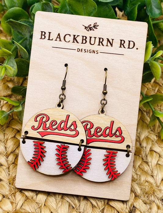 Reds Dimensional Baseball Split Round Dangles