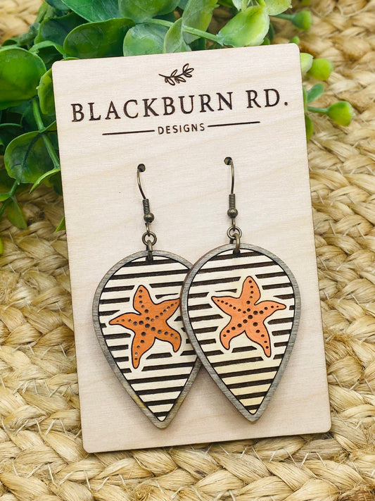 Striped Starfish Reversed Teardrop Dangles