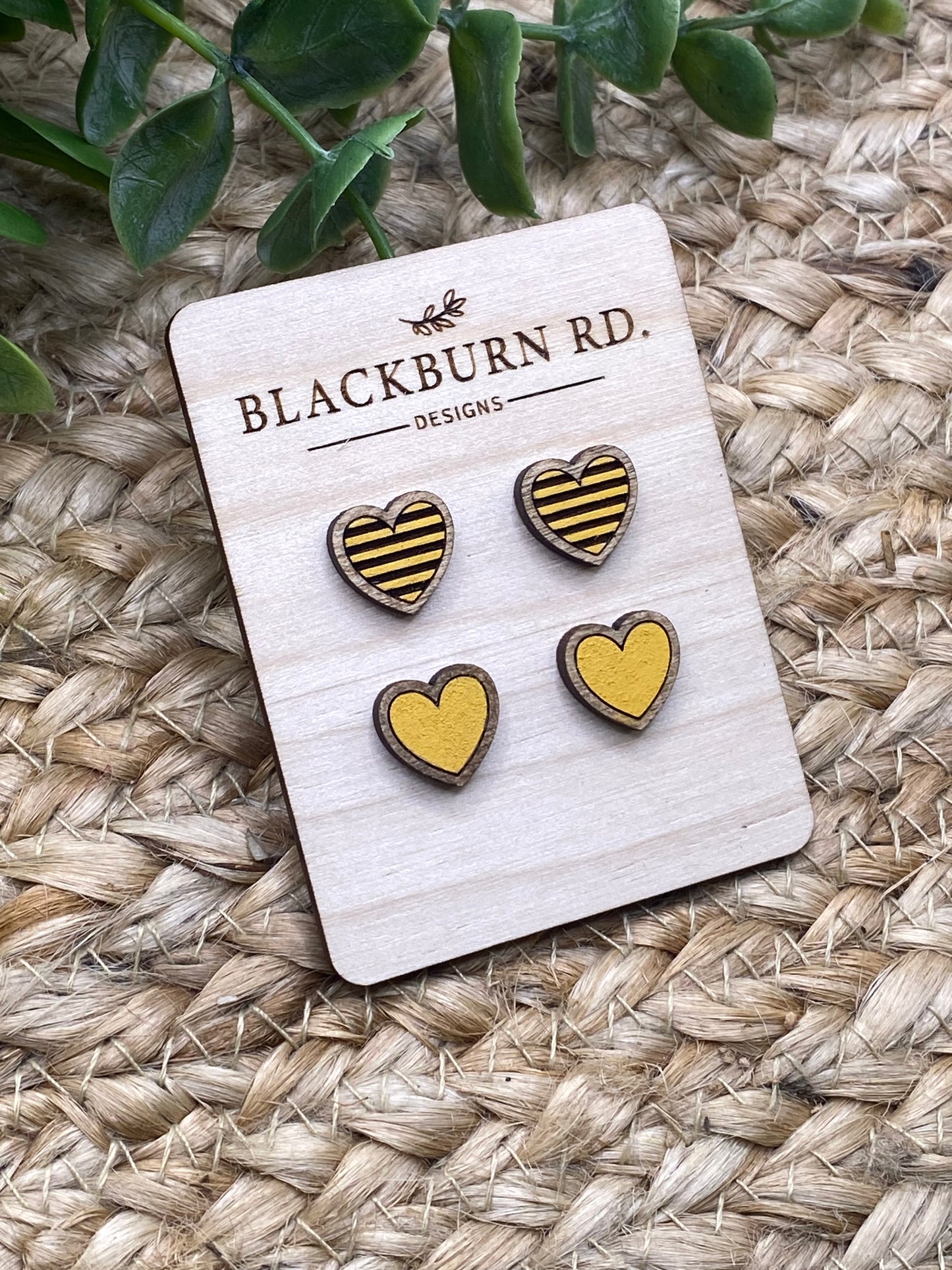 Striped Framed Heart Studs