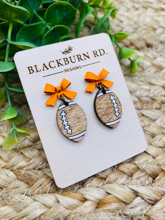 Petite Matte Orange Bow Football Dangles