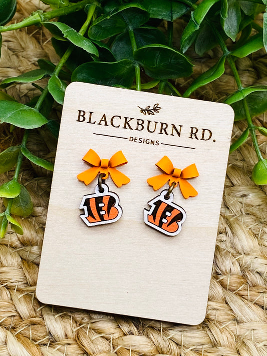 Petite Orange Bow Bengals B Dangle