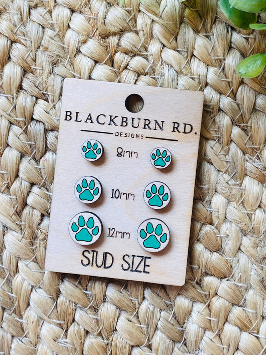 All Wood Harrison Paw Print Studs