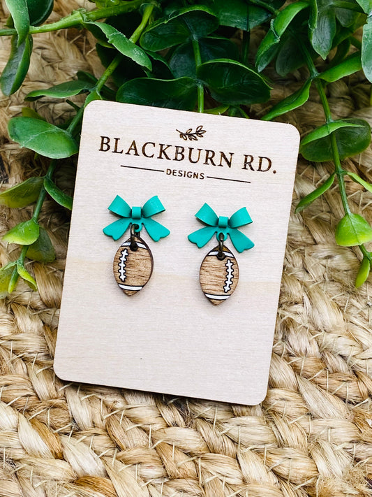 Petite Matte Green Bow Football Dangles