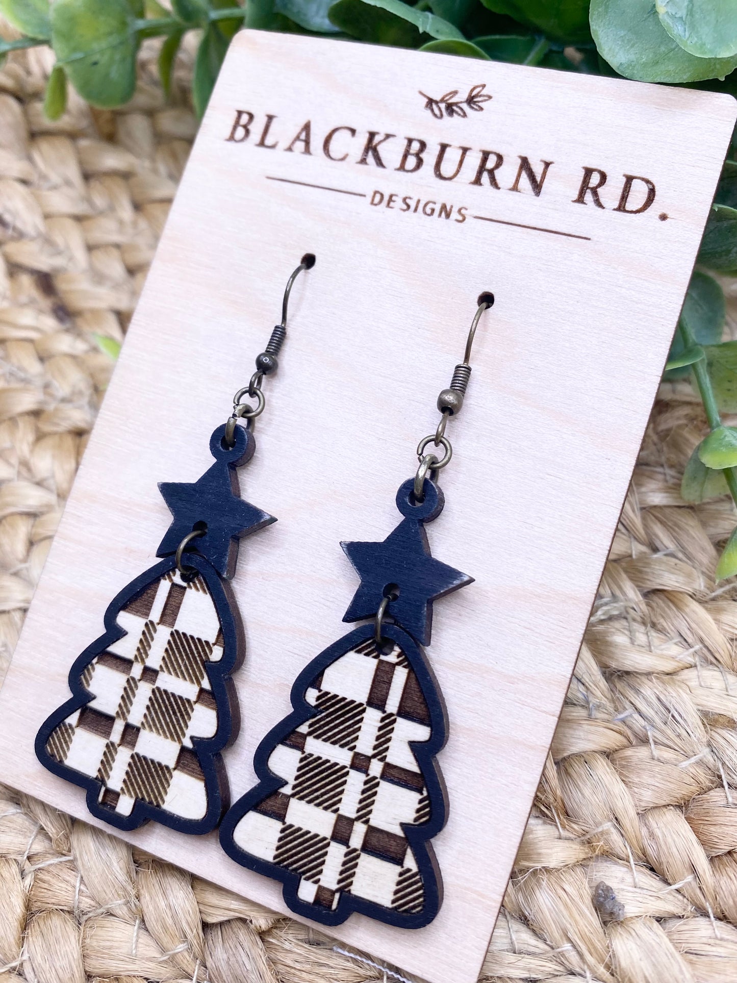 Plaid Tree Dangle Earrings