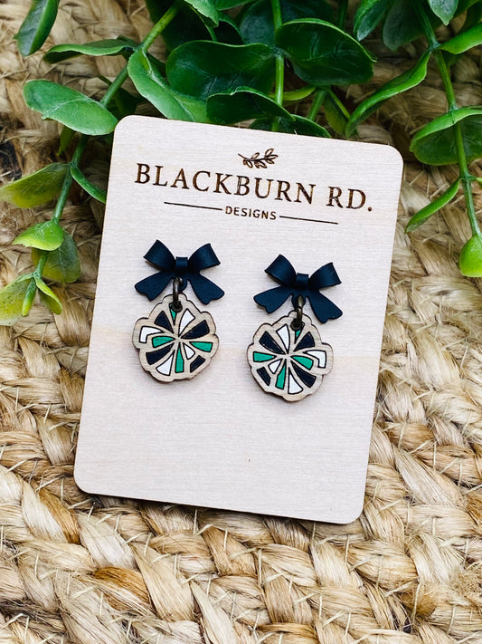 Petite Black Bow Cheer Pom Pom Dangles