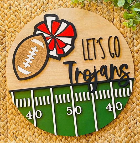 Lets Go  Trojans PomPom Football Door Hanger Insert