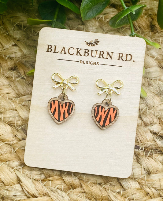 (Copy) Petite Gold Bow Tiger Stripe Heart Dangle