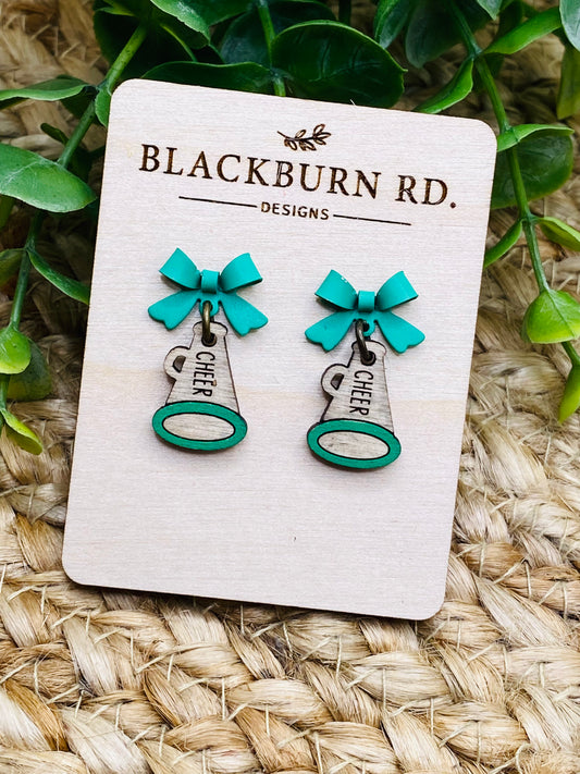 Petite Green Bow Cheer Megaphone Dangles