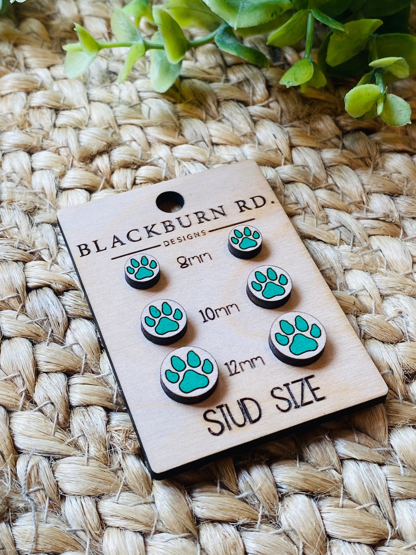 All Wood Harrison Paw Print Studs