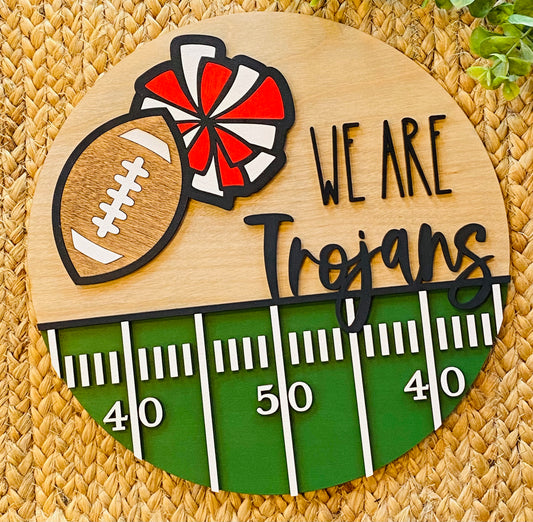 We Are Trojans PomPom Football Door Hanger Insert