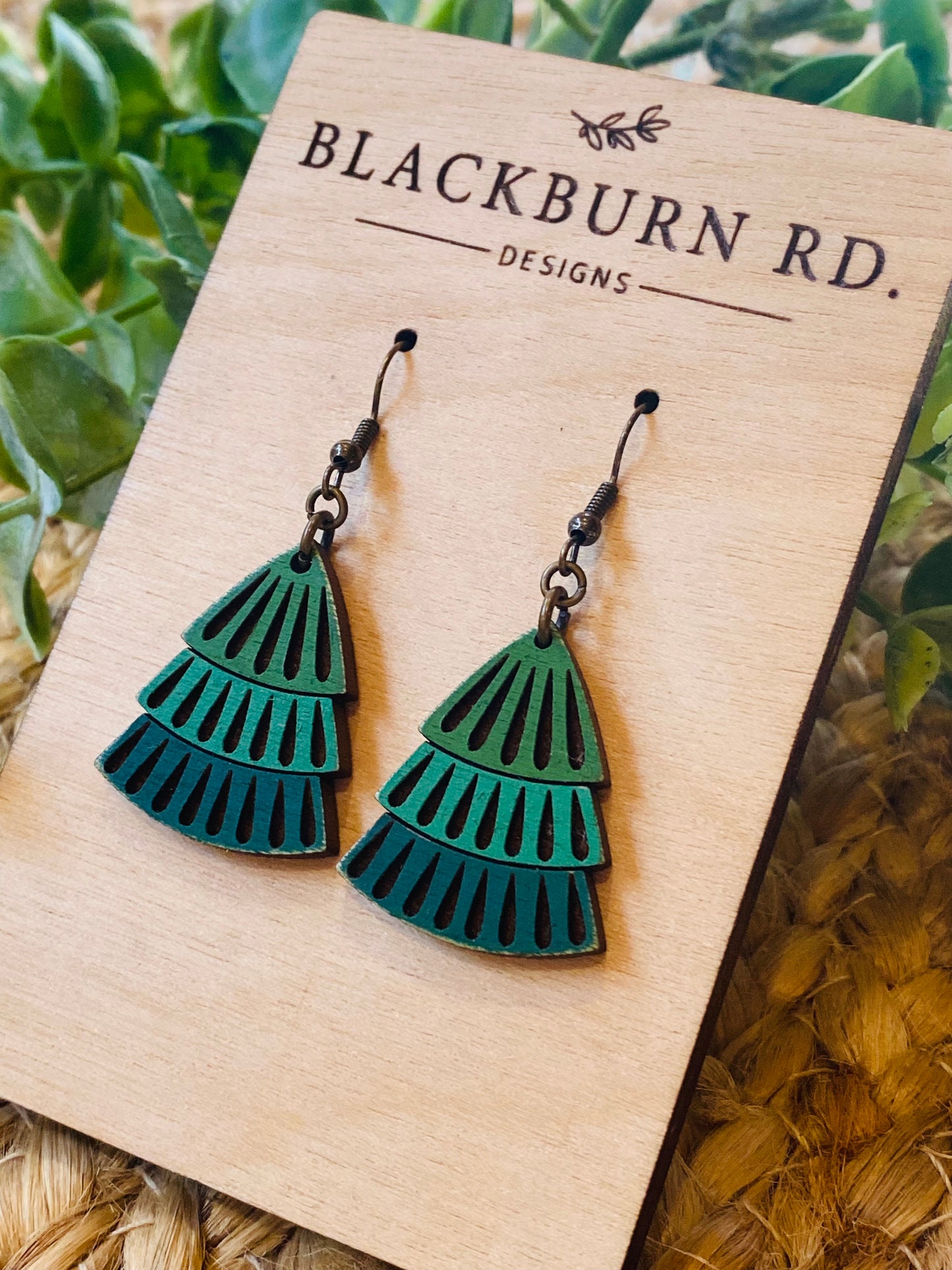 Tri Colored Tree Dangle Earrings